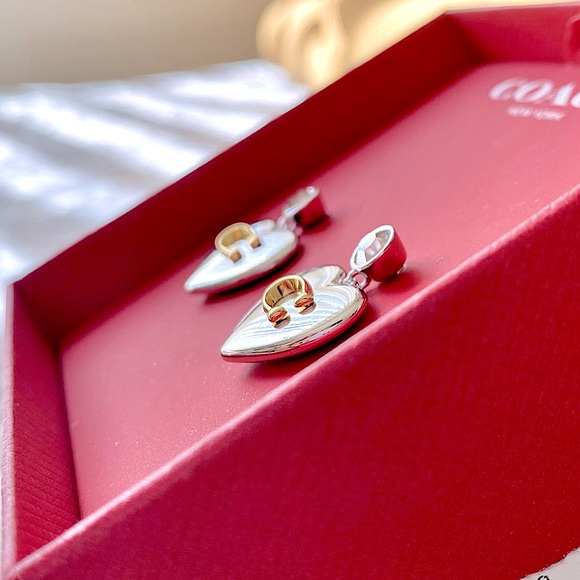 COACH Silver-tone Signature Heart Drop Earrings - Picture 6 of 12
